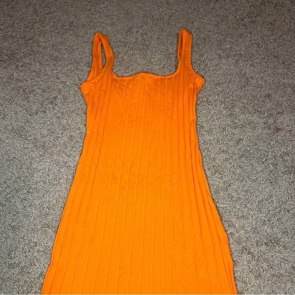 Orange ribbed mini dress